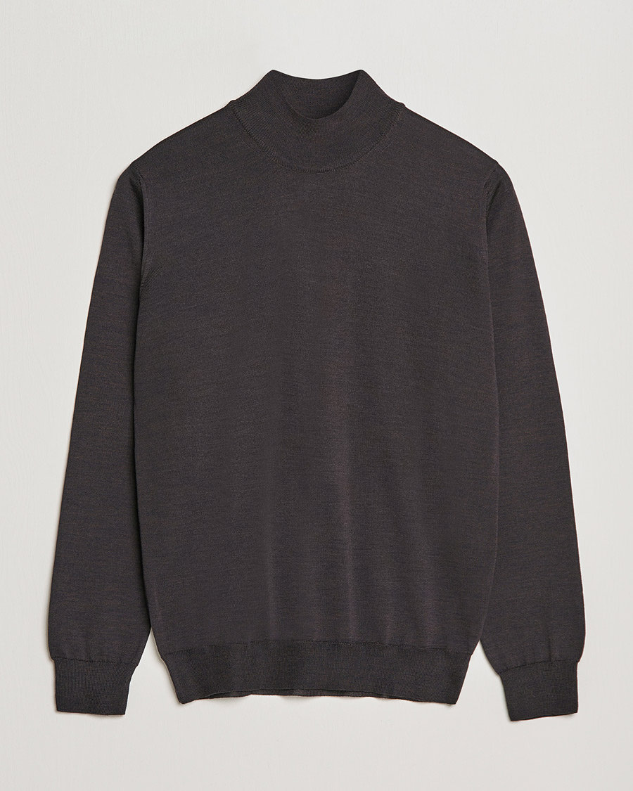 Herren | Pullover | Oscar Jacobson | Hilton Extrafine Merino Mock Neck Brown