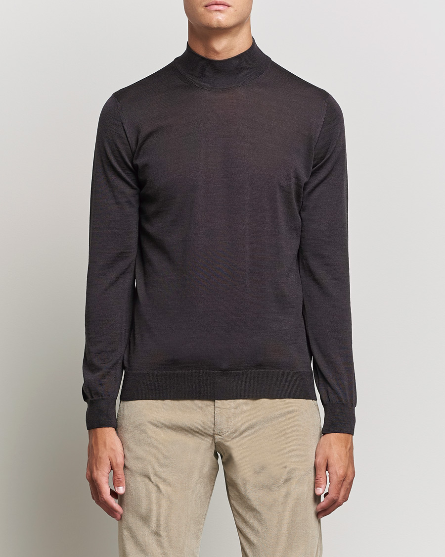 Herren | Pullover | Oscar Jacobson | Hilton Extrafine Merino Mock Neck Brown