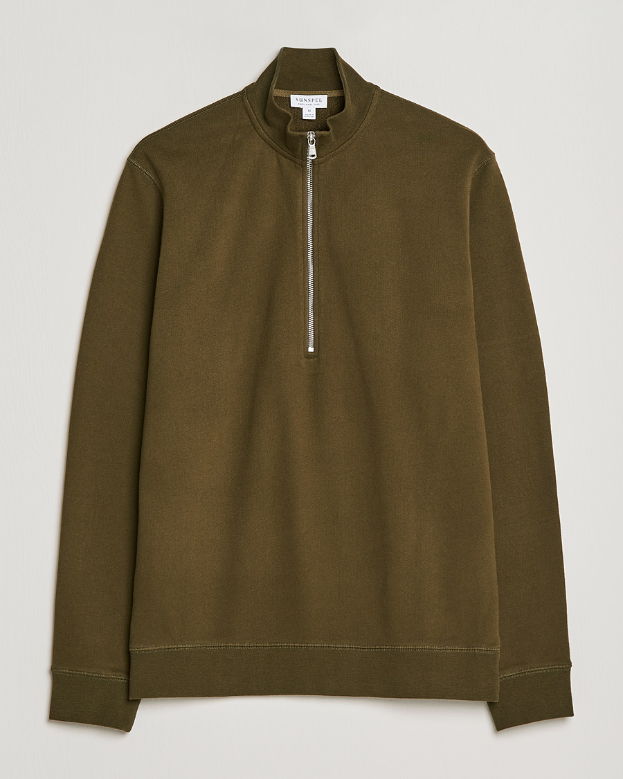 Herren | Pullover | Sunspel | Loopback Half Zip Sweatshirt Dark Moss