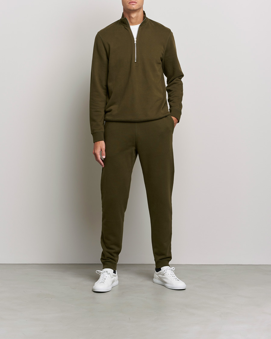 Herren | Pullover | Sunspel | Loopback Half Zip Sweatshirt Dark Moss