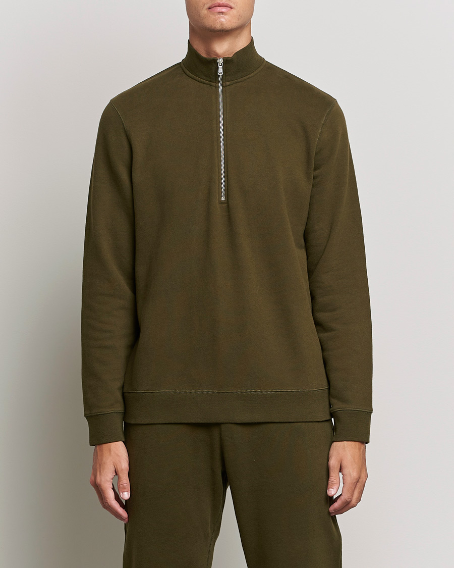 Herren | Pullover | Sunspel | Loopback Half Zip Sweatshirt Dark Moss