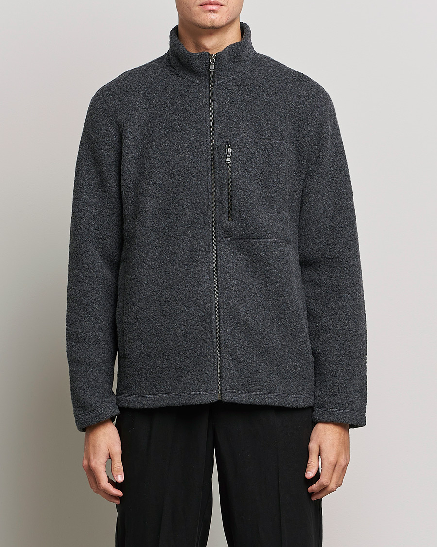 Herren | Pullover | Sunspel | Eco Wool Full Zip Fleece Jacket Charcoal Melange