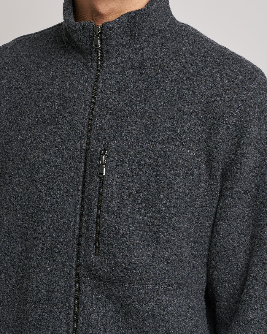 Herren | Pullover | Sunspel | Eco Wool Full Zip Fleece Jacket Charcoal Melange