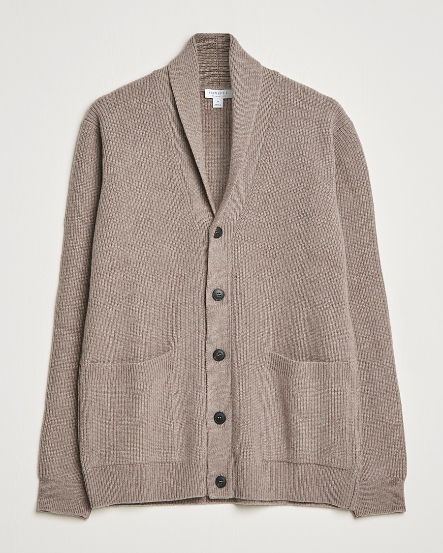 Herren | Pullover | Sunspel | Lambswool/Cashmere Shawl Cardigan  Oatmeal Melange