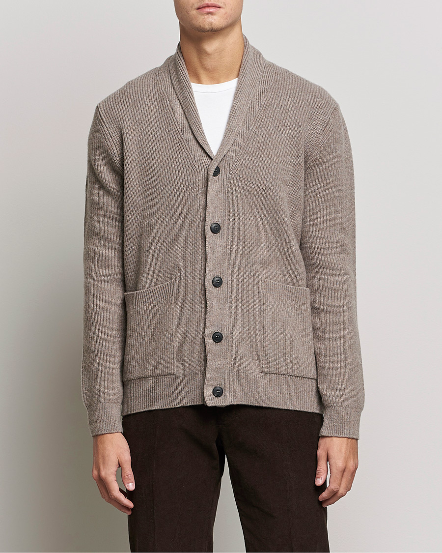 Herren | Pullover | Sunspel | Lambswool/Cashmere Shawl Cardigan  Oatmeal Melange