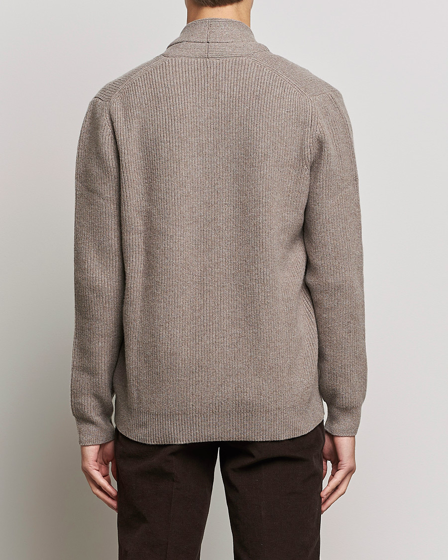 Herren | Pullover | Sunspel | Lambswool/Cashmere Shawl Cardigan  Oatmeal Melange