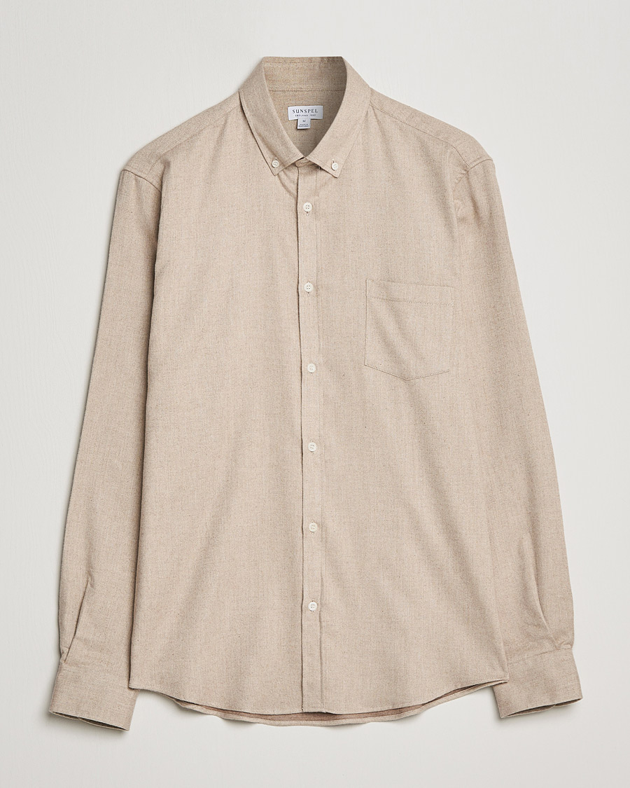 Herren | Hemden | Sunspel | Brushed Cotton Flannel Shirt Oatmeal Melange