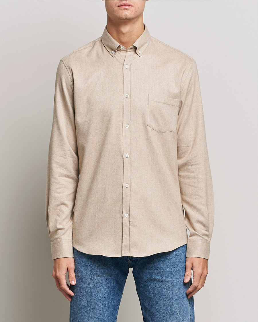 Herren | Hemden | Sunspel | Brushed Cotton Flannel Shirt Oatmeal Melange