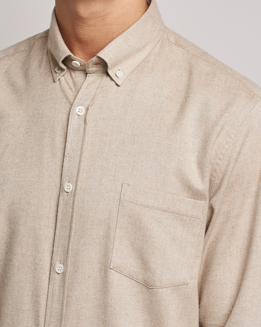 Herren | Hemden | Sunspel | Brushed Cotton Flannel Shirt Oatmeal Melange