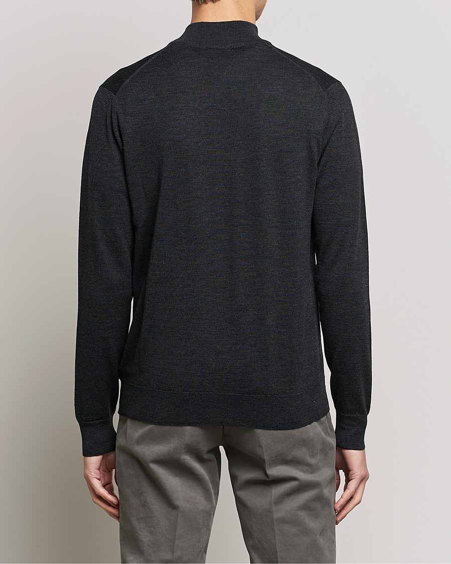 Herren | Pullover | Sunspel | Merino Half Zip Sweater Charcoal Melange