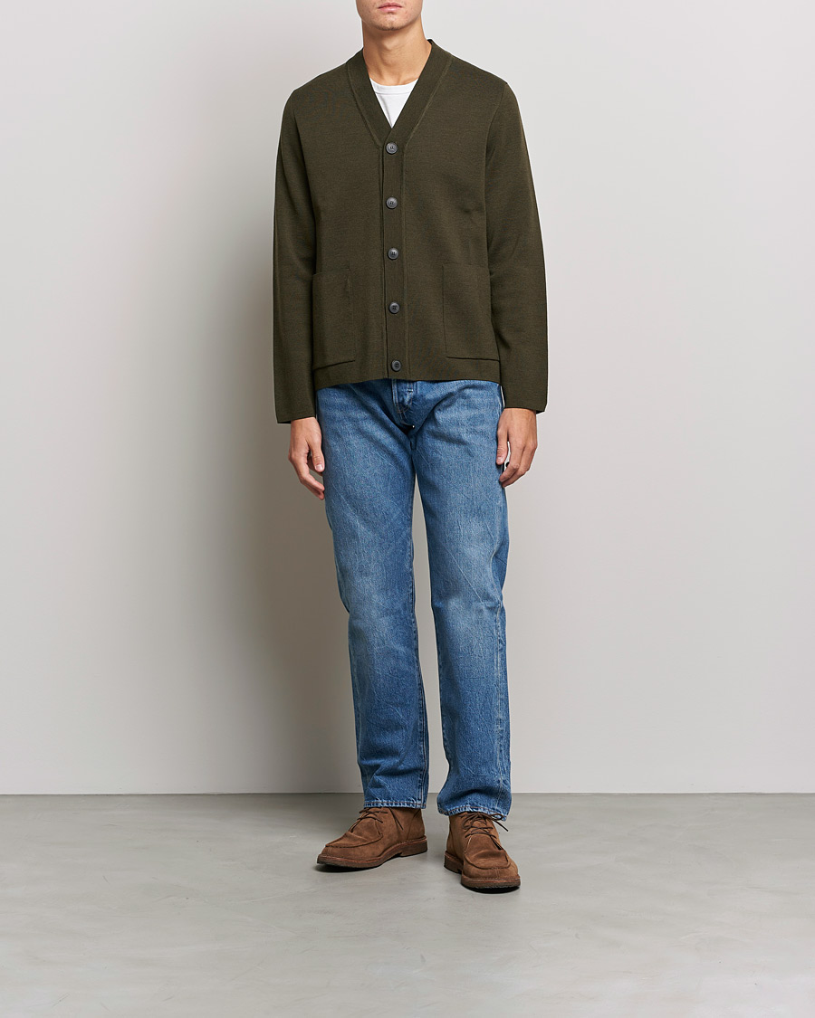 Herren | Pullover | Sunspel | Merino Milano Cardigan Dark Moss