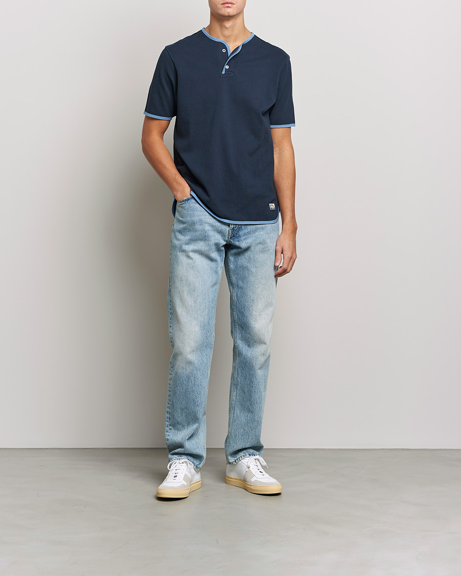 Herren | T-Shirts | Sunspel | Paul Weller Heavy Cotton Pique Henley T-Shirt Navy