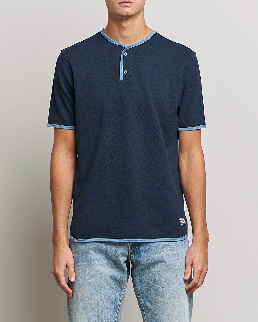 Herren | T-Shirts | Sunspel | Paul Weller Heavy Cotton Pique Henley T-Shirt Navy