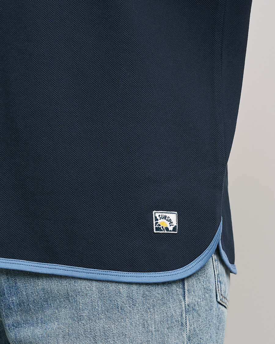 Herren | T-Shirts | Sunspel | Paul Weller Heavy Cotton Pique Henley T-Shirt Navy