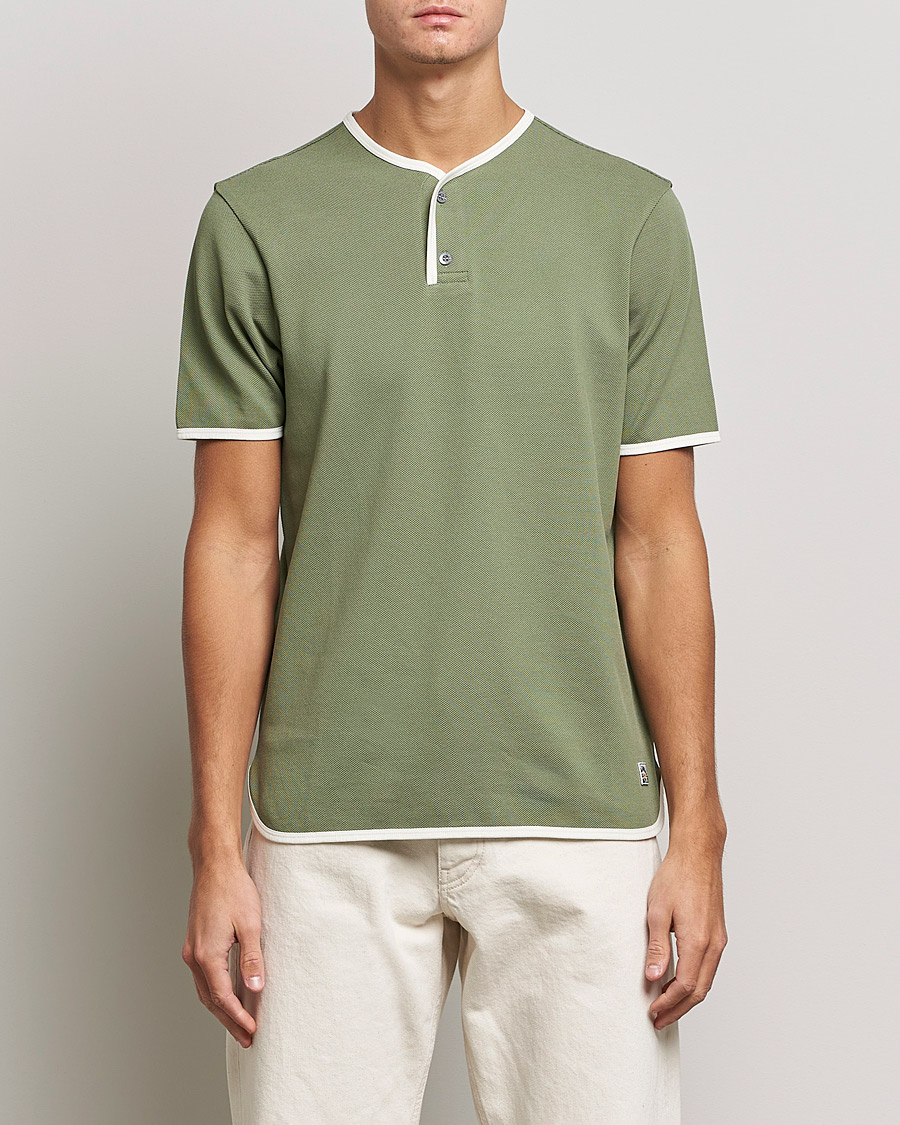 Herren | T-Shirts | Sunspel | Paul Weller Heavy Cotton Pique Henley T-Shirt Dark Sage