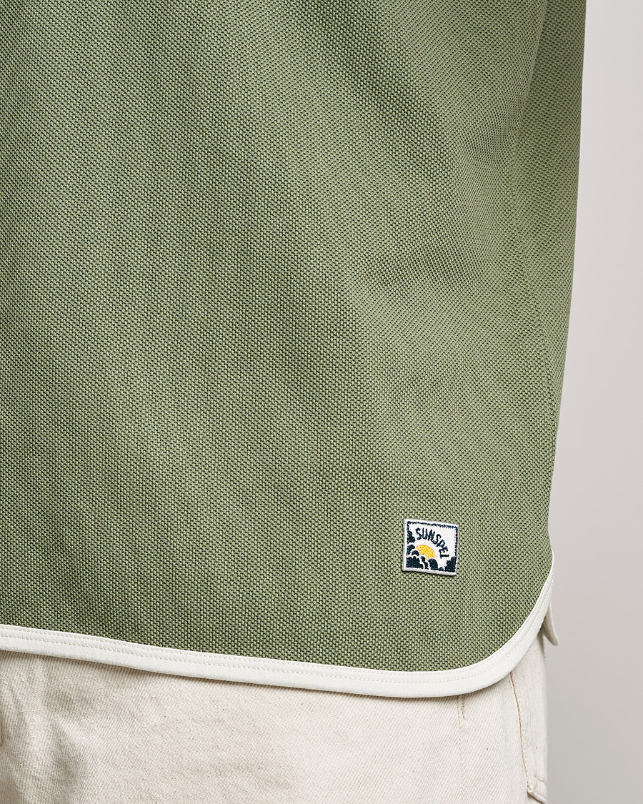 Herren | T-Shirts | Sunspel | Paul Weller Heavy Cotton Pique Henley T-Shirt Dark Sage