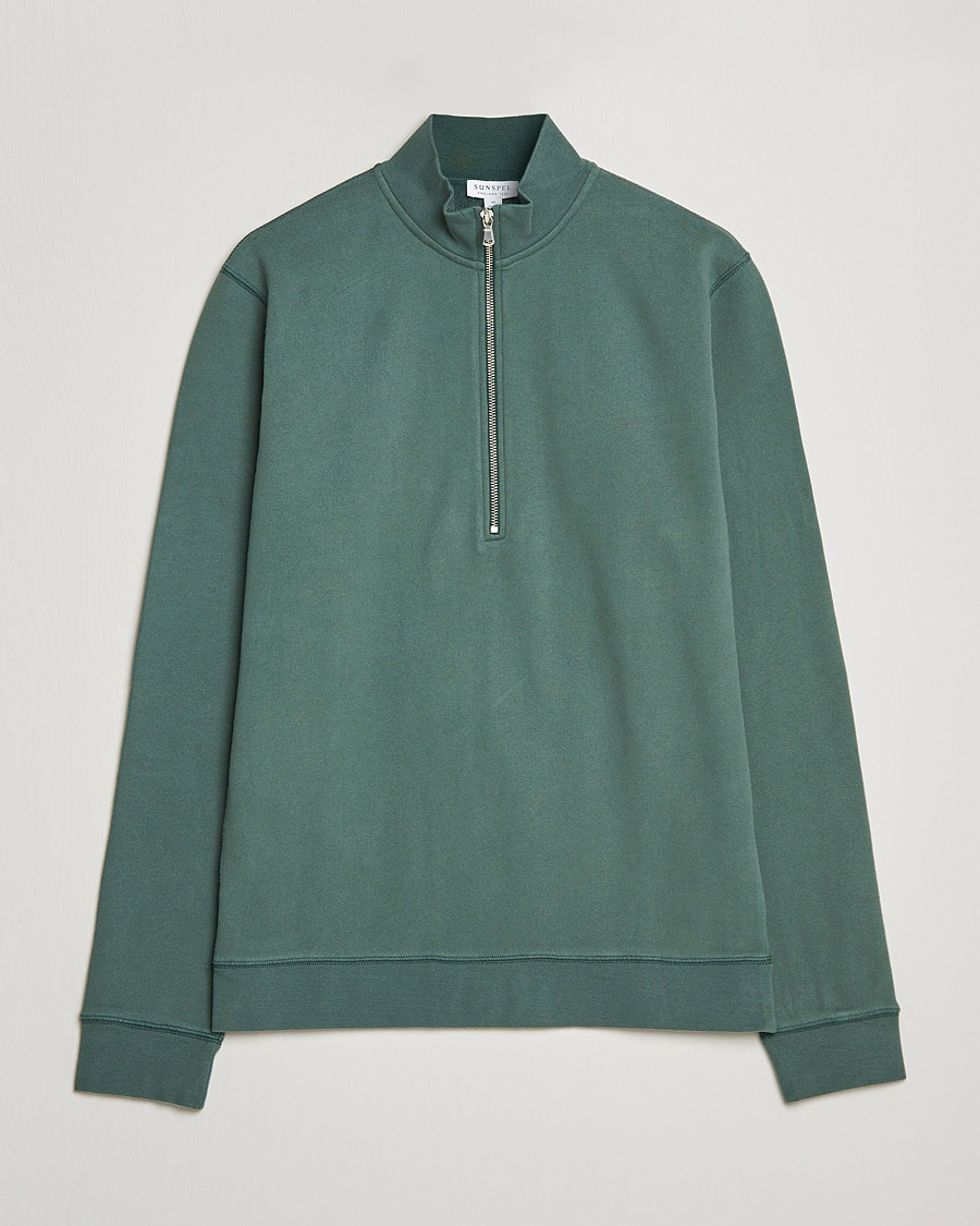 Herren | Pullover | Sunspel | Loopback Half Zip Sweatshirt Racing Green