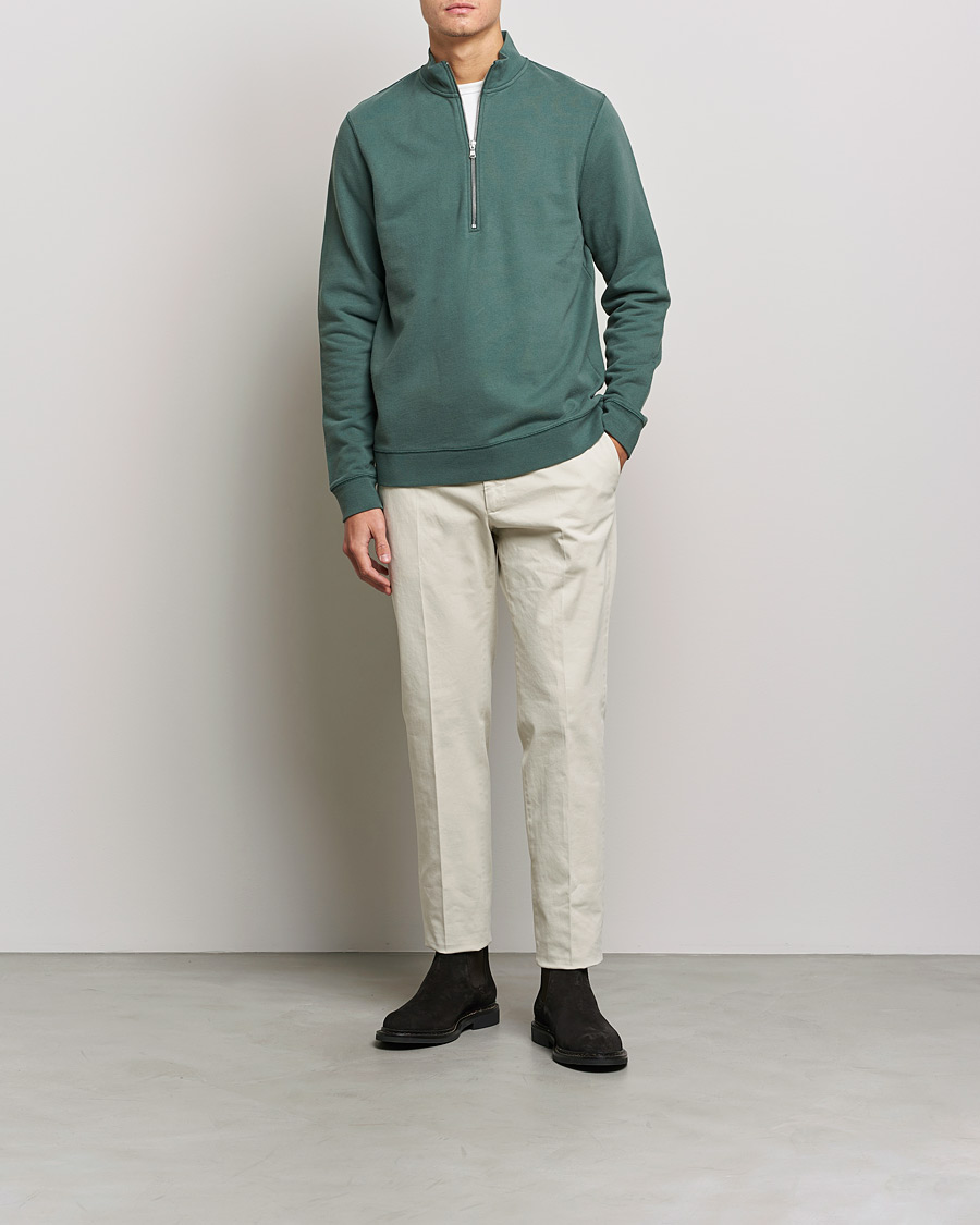 Herren | Pullover | Sunspel | Loopback Half Zip Sweatshirt Racing Green