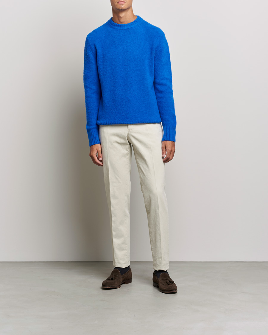 Herren | Pullover | Piacenza Cashmere | Brushed Wool Crew Neck Royal Blue