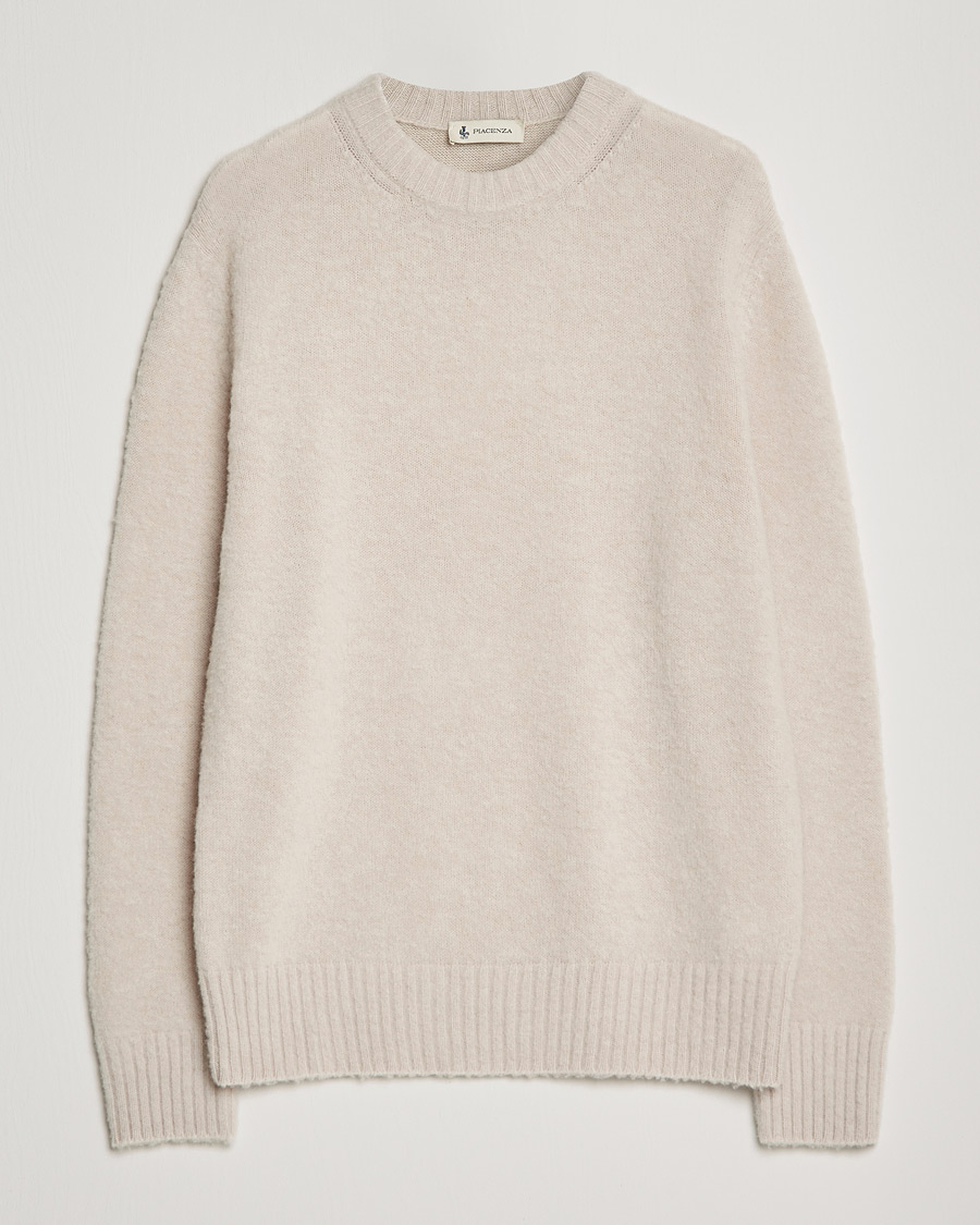 Herren | Pullover | Piacenza Cashmere | Brushed Wool Crew Neck Beige