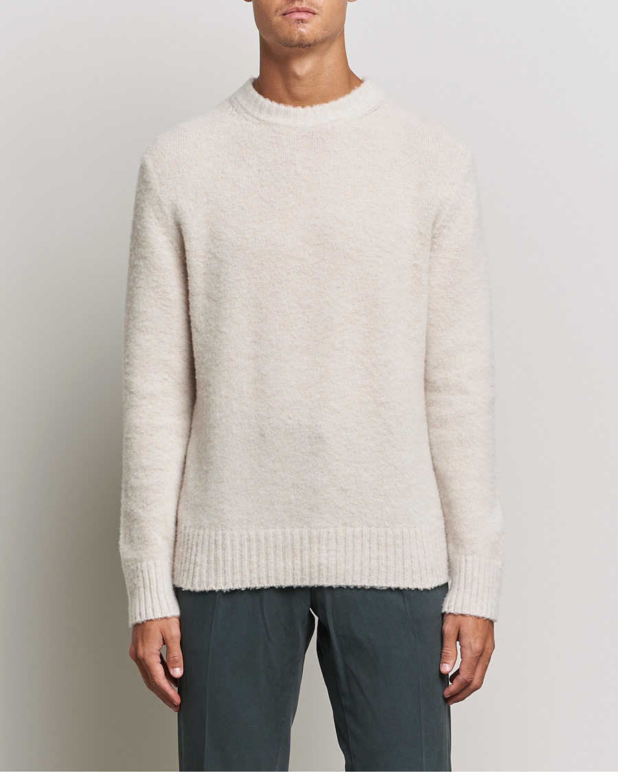Herren | Pullover | Piacenza Cashmere | Brushed Wool Crew Neck Beige