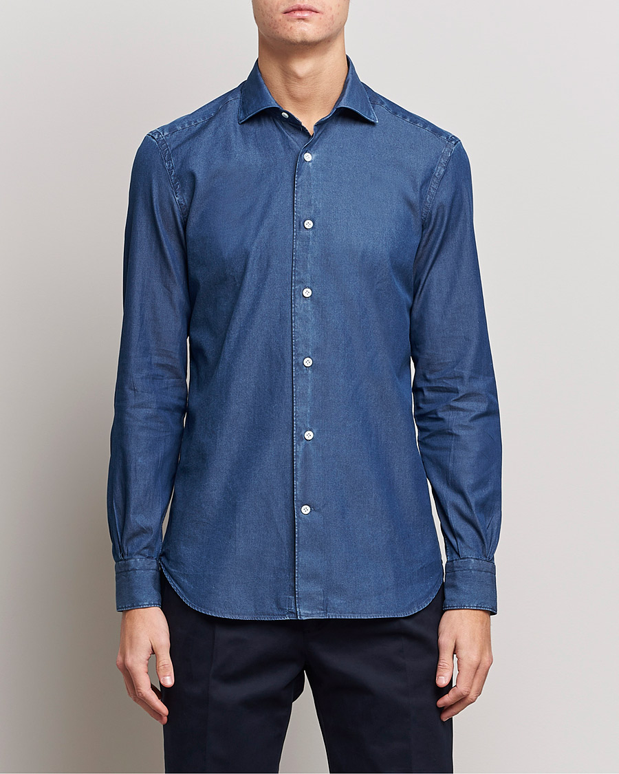 Herren | Hemden | Mazzarelli | Soft Denim Shirt Dark Indigo