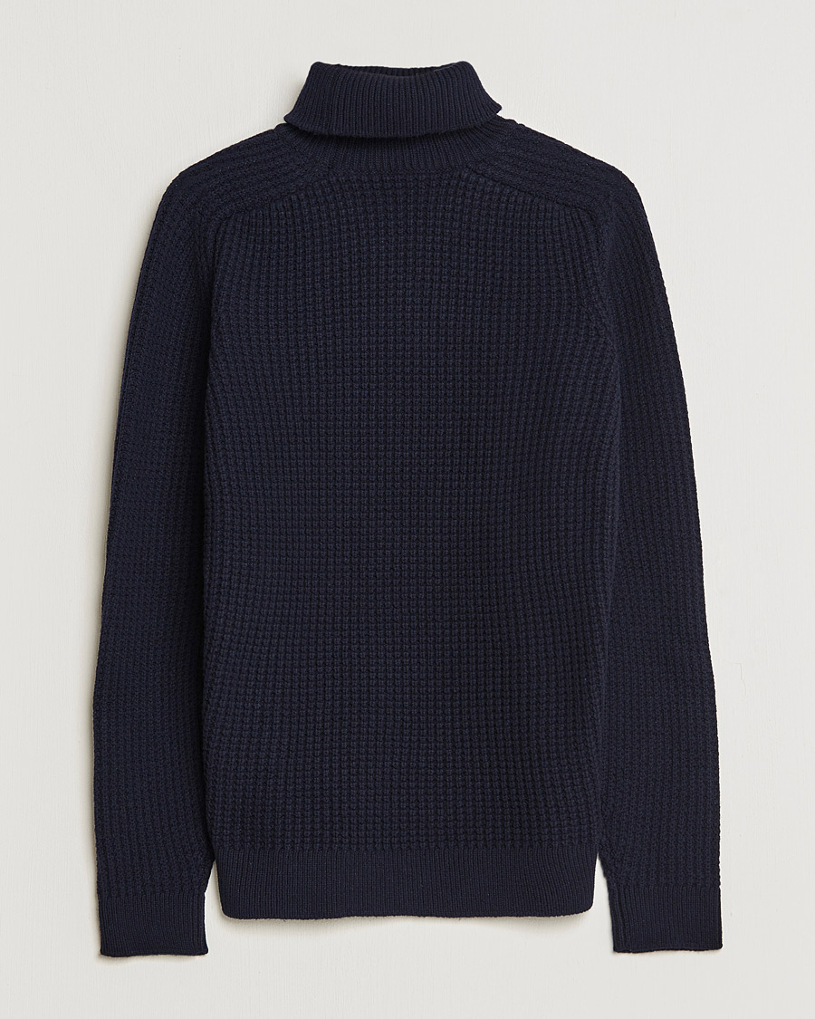 Herren | Pullover | Baracuta | Wool Waffle Knit Turtleneck Dark Navy