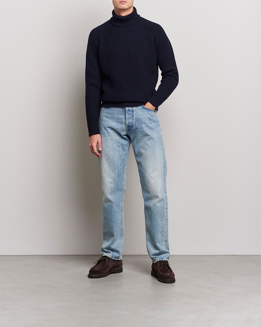 Herren | Pullover | Baracuta | Wool Waffle Knit Turtleneck Dark Navy