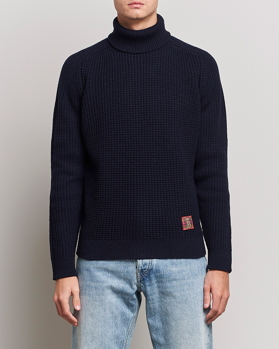 Herren | Pullover | Baracuta | Wool Waffle Knit Turtleneck Dark Navy