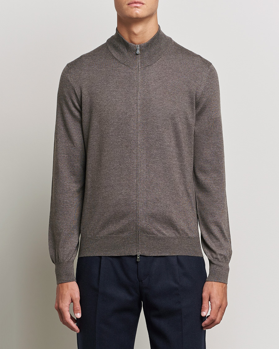Herren | Pullover | Gran Sasso | Merino Fashion Fit Full Zip Mud Brown