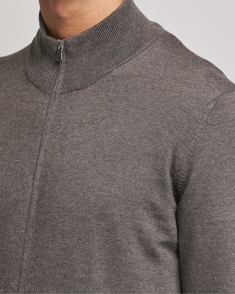 Herren | Pullover | Gran Sasso | Merino Fashion Fit Full Zip Mud Brown