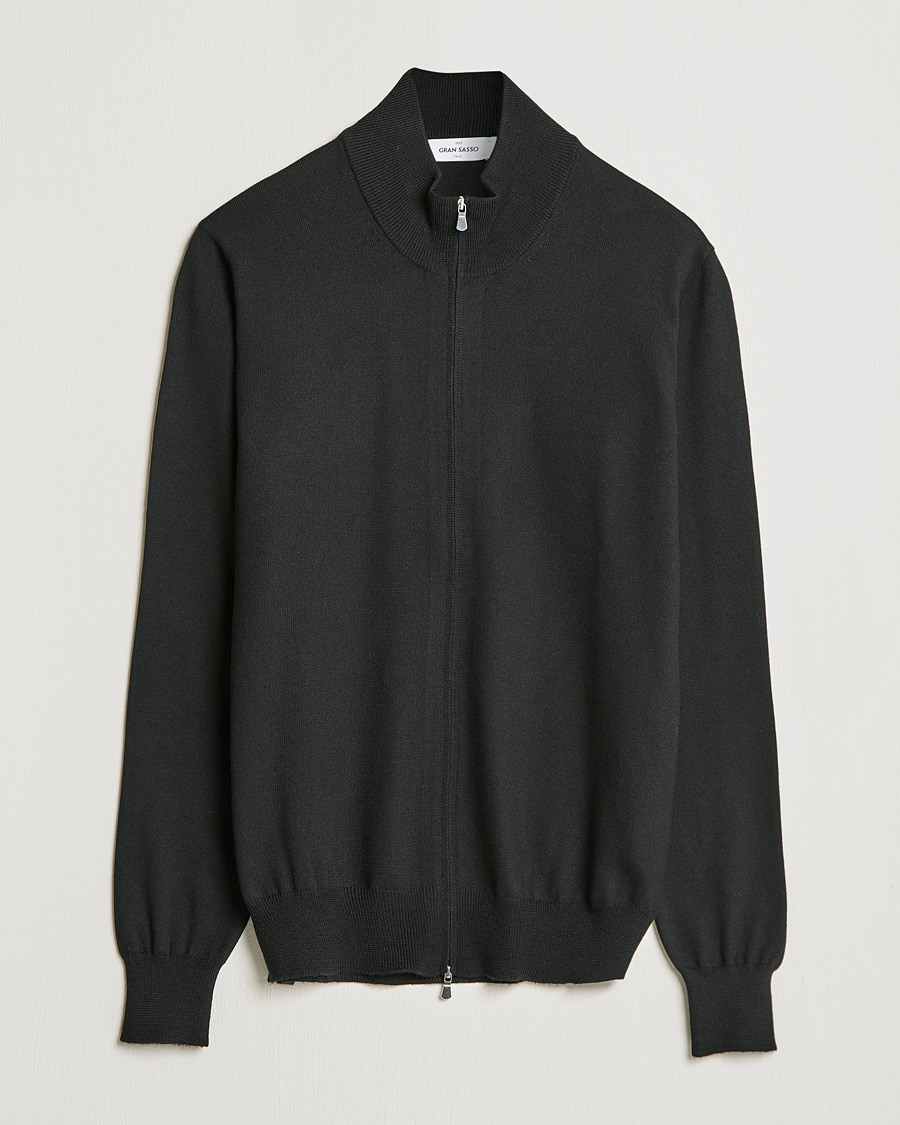 Herren | Pullover | Gran Sasso | Merino Fashion Fit Full Zip Black