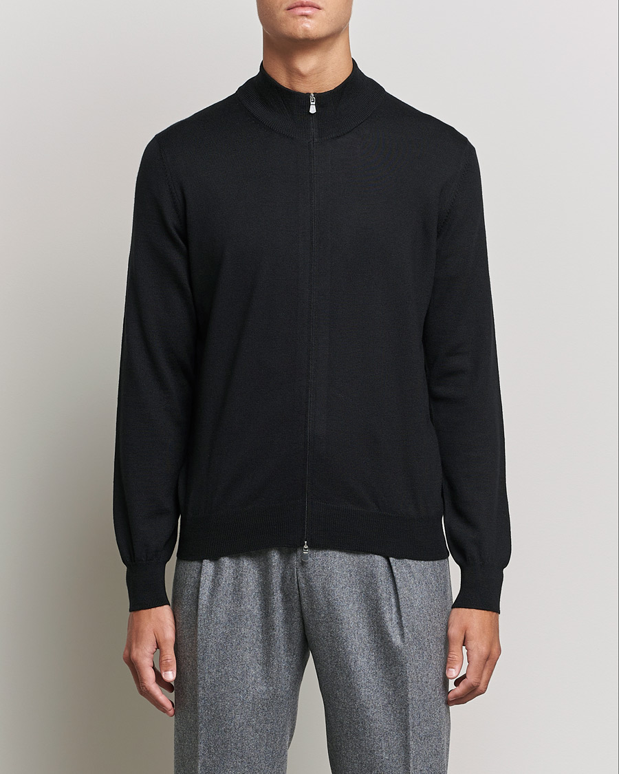 Herren | Pullover | Gran Sasso | Merino Fashion Fit Full Zip Black