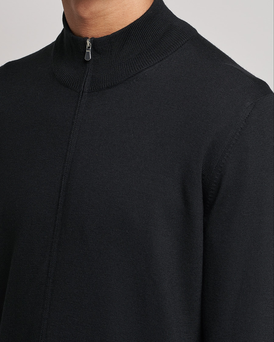 Herren | Pullover | Gran Sasso | Merino Fashion Fit Full Zip Black
