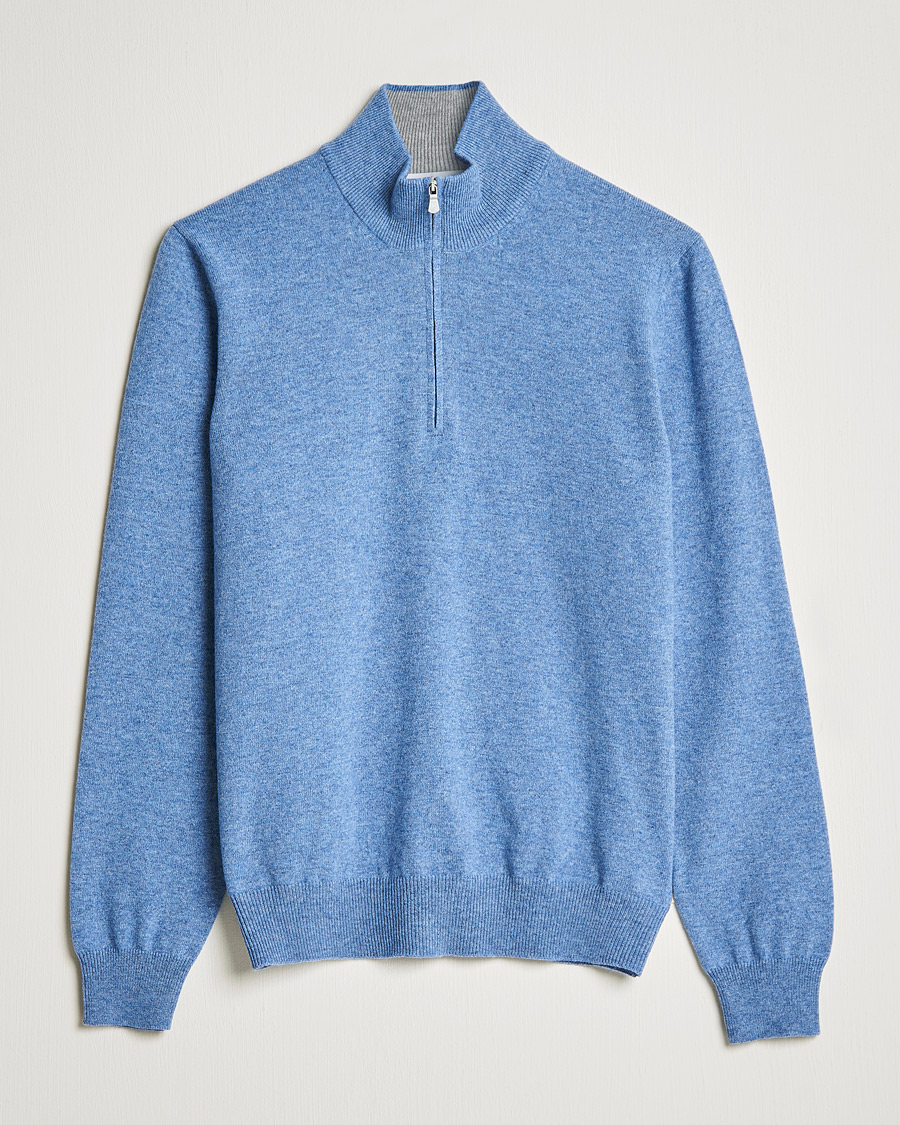 Herren | Pullover | Gran Sasso | Wool/Cashmere Half Zip Light Blue Melange