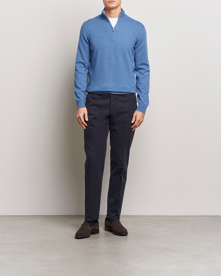 Herren | Pullover | Gran Sasso | Wool/Cashmere Half Zip Light Blue Melange
