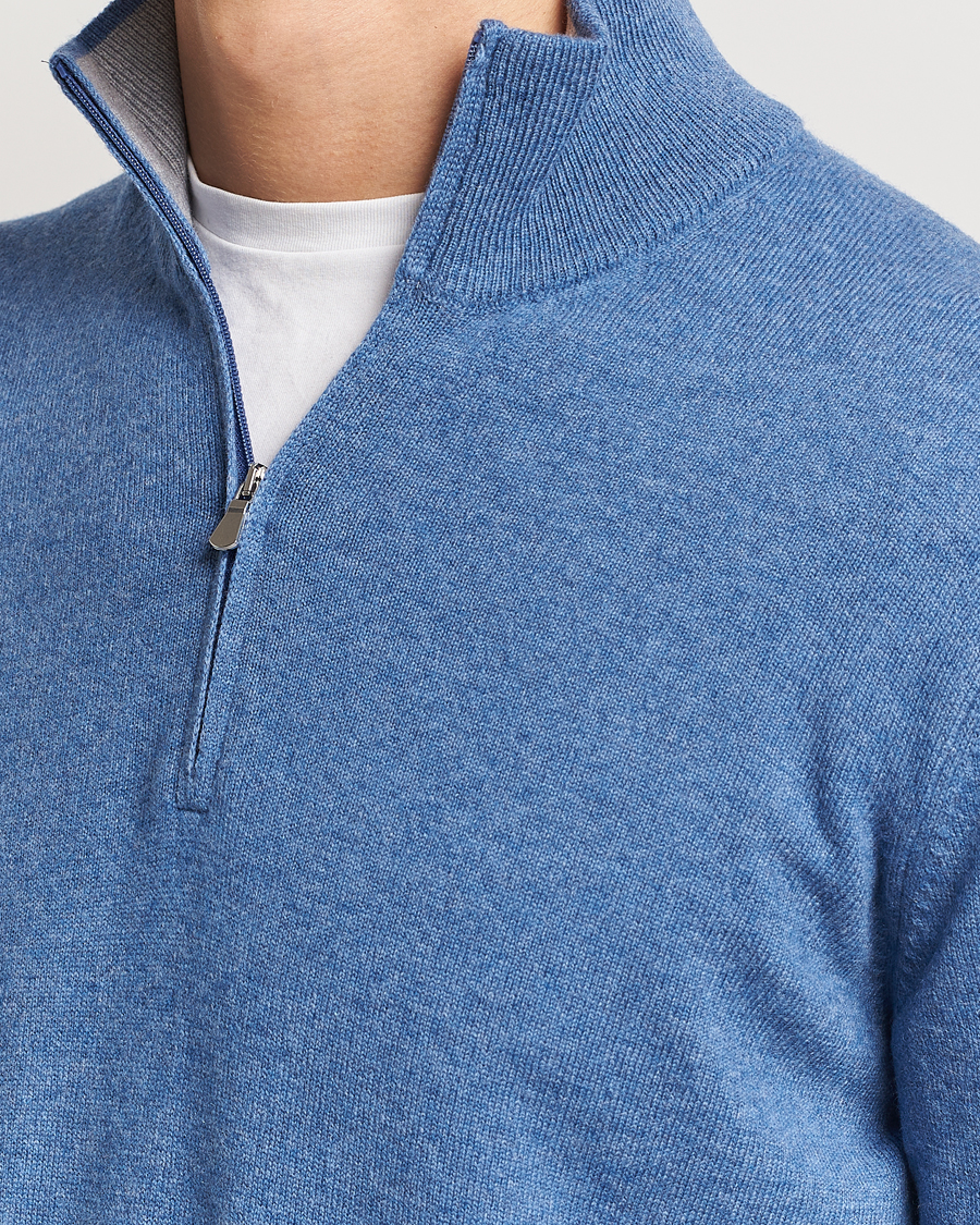 Herren | Pullover | Gran Sasso | Wool/Cashmere Half Zip Light Blue Melange