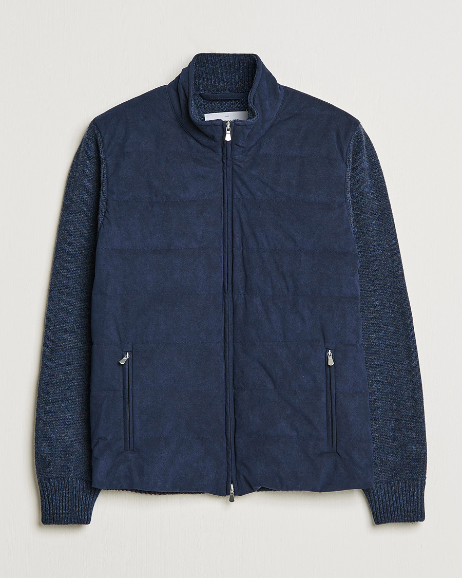 Herren | Pullover | Gran Sasso | Wool/Alcantara Full Zip Navy