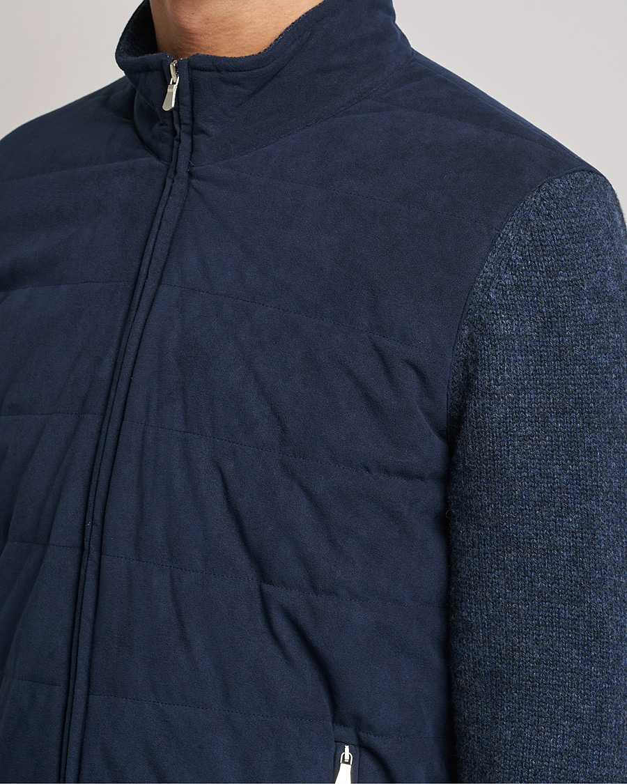 Herren | Pullover | Gran Sasso | Wool/Alcantara Full Zip Navy