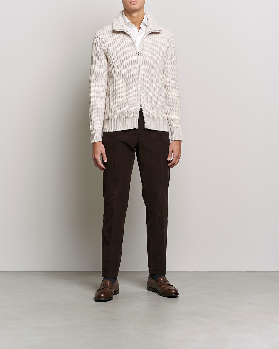 Herren | Pullover | Gran Sasso | Heavy Wool/Cashmere Full Zip Beige