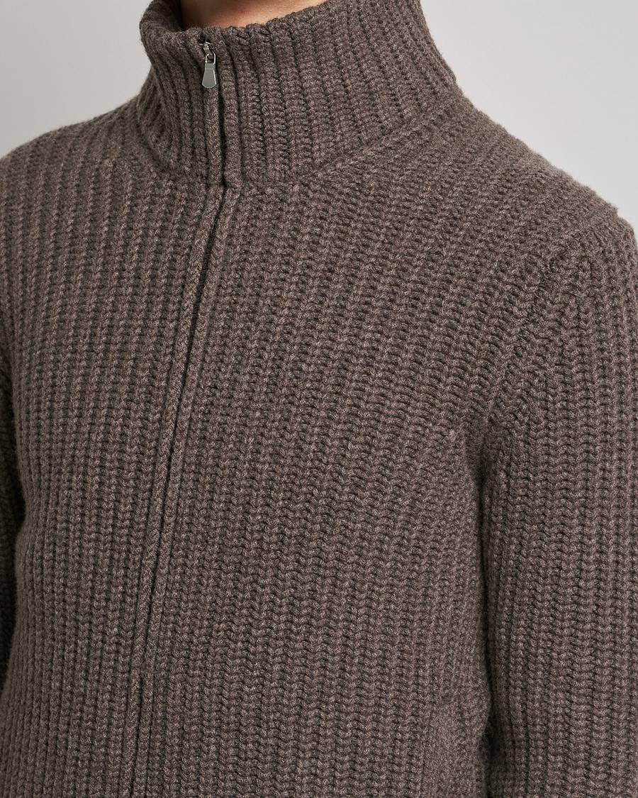 Herren | Pullover | Gran Sasso | Heavy Wool/Cashmere Full Zip Brown