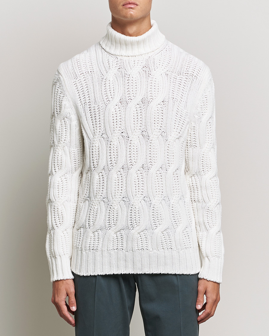 Herren | Pullover | Gran Sasso | Cable Knitted Wool/Cashmere Roll Neck Off White