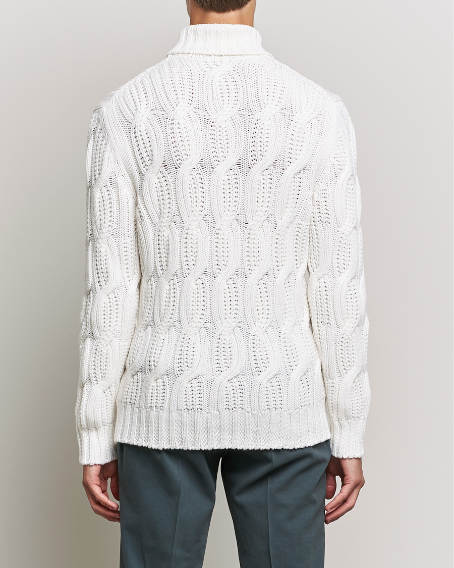 Herren | Pullover | Gran Sasso | Cable Knitted Wool/Cashmere Roll Neck Off White