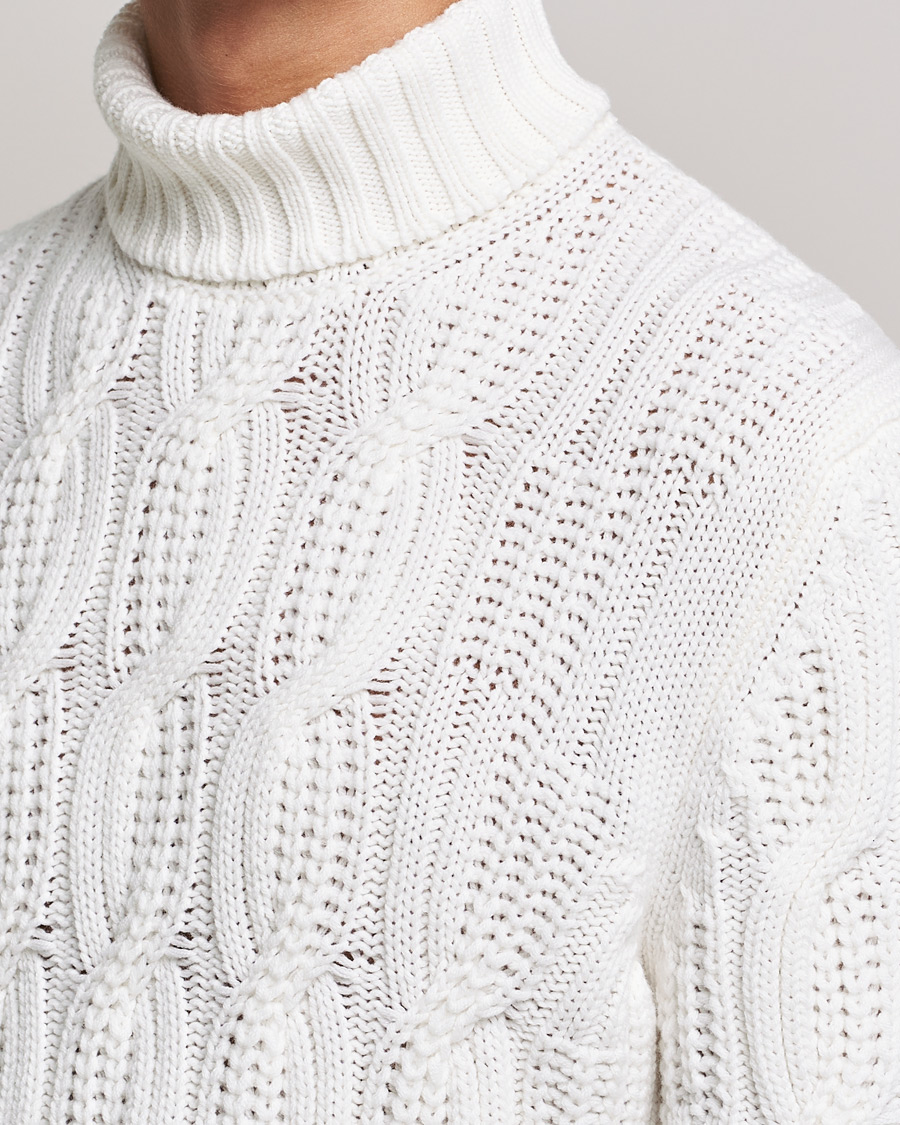 Herren | Pullover | Gran Sasso | Cable Knitted Wool/Cashmere Roll Neck Off White