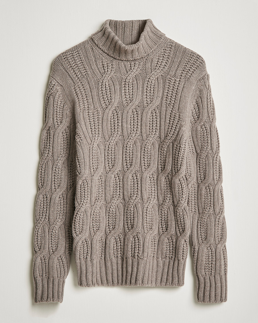 Herren | Pullover | Gran Sasso | Cable Knitted Wool/Cashmere Roll Neck Brown