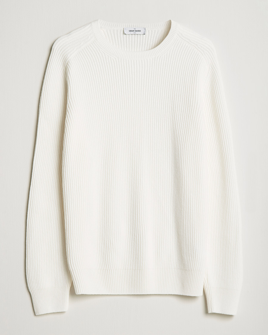 Herren | Pullover | Gran Sasso | Knitted Wool/Cashmere Structure Crewneck Off White