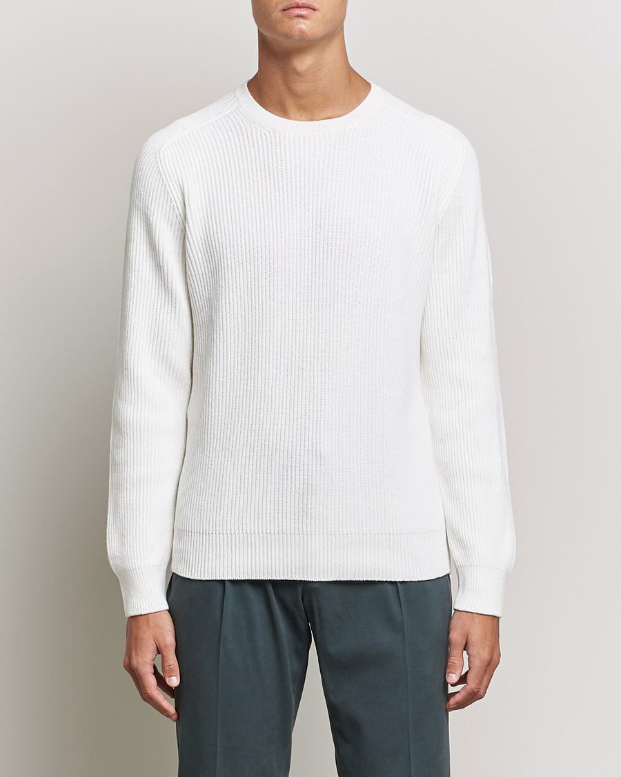 Herren | Pullover | Gran Sasso | Knitted Wool/Cashmere Structure Crewneck Off White