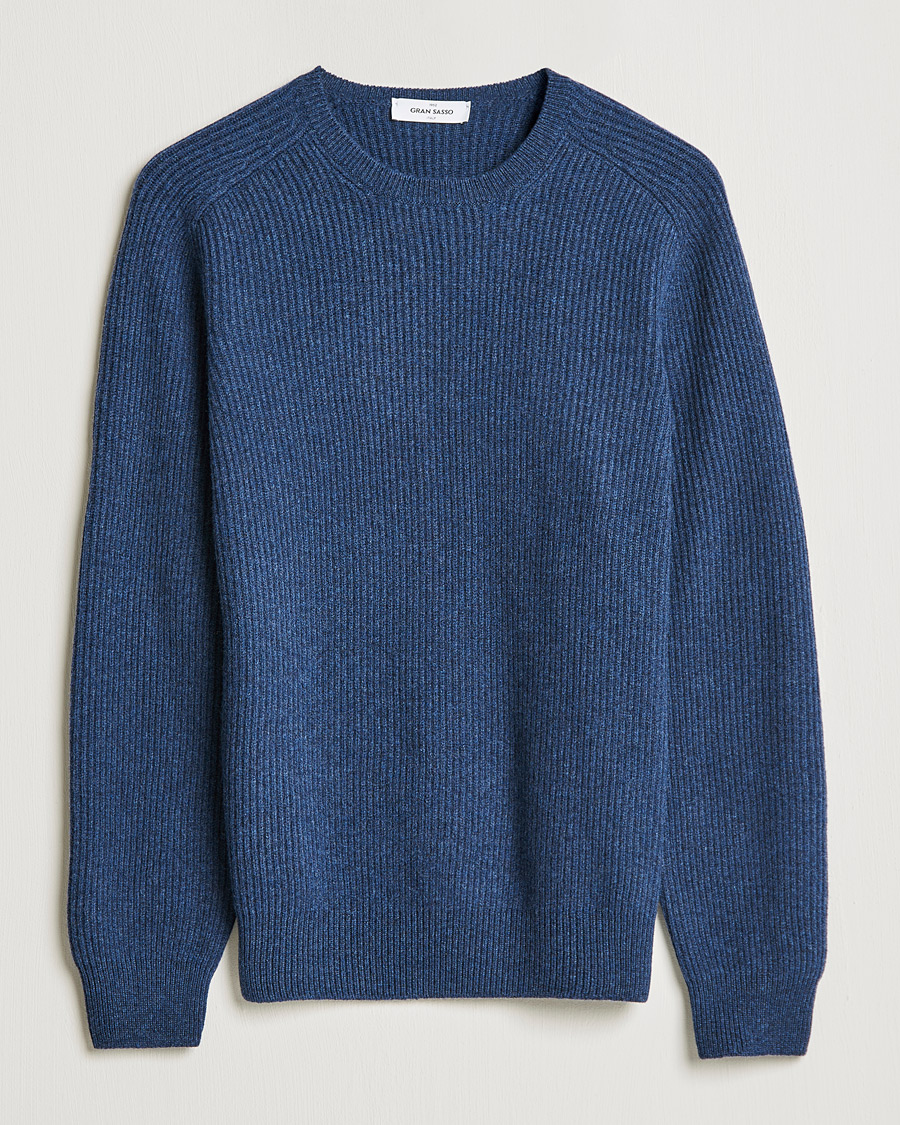 Herren | Pullover | Gran Sasso | Knitted Wool/Cashmere Structure Crewneck Navy