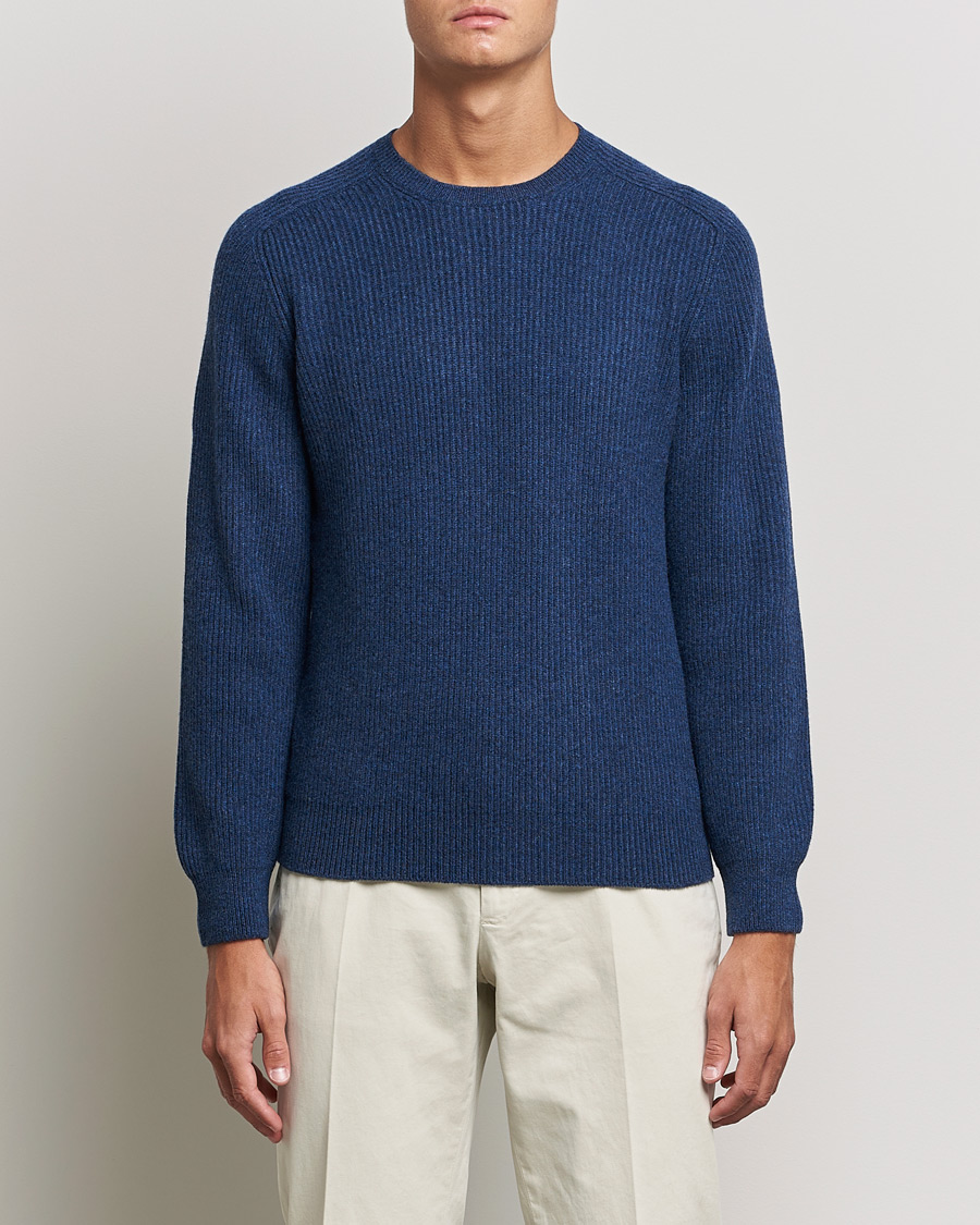 Herren | Pullover | Gran Sasso | Knitted Wool/Cashmere Structure Crewneck Navy