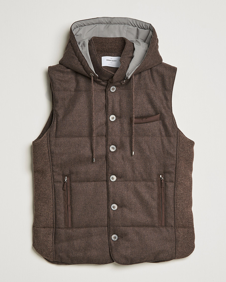 Herren | Pullover | Gran Sasso | Wool Flannel Hooded Vest Brown